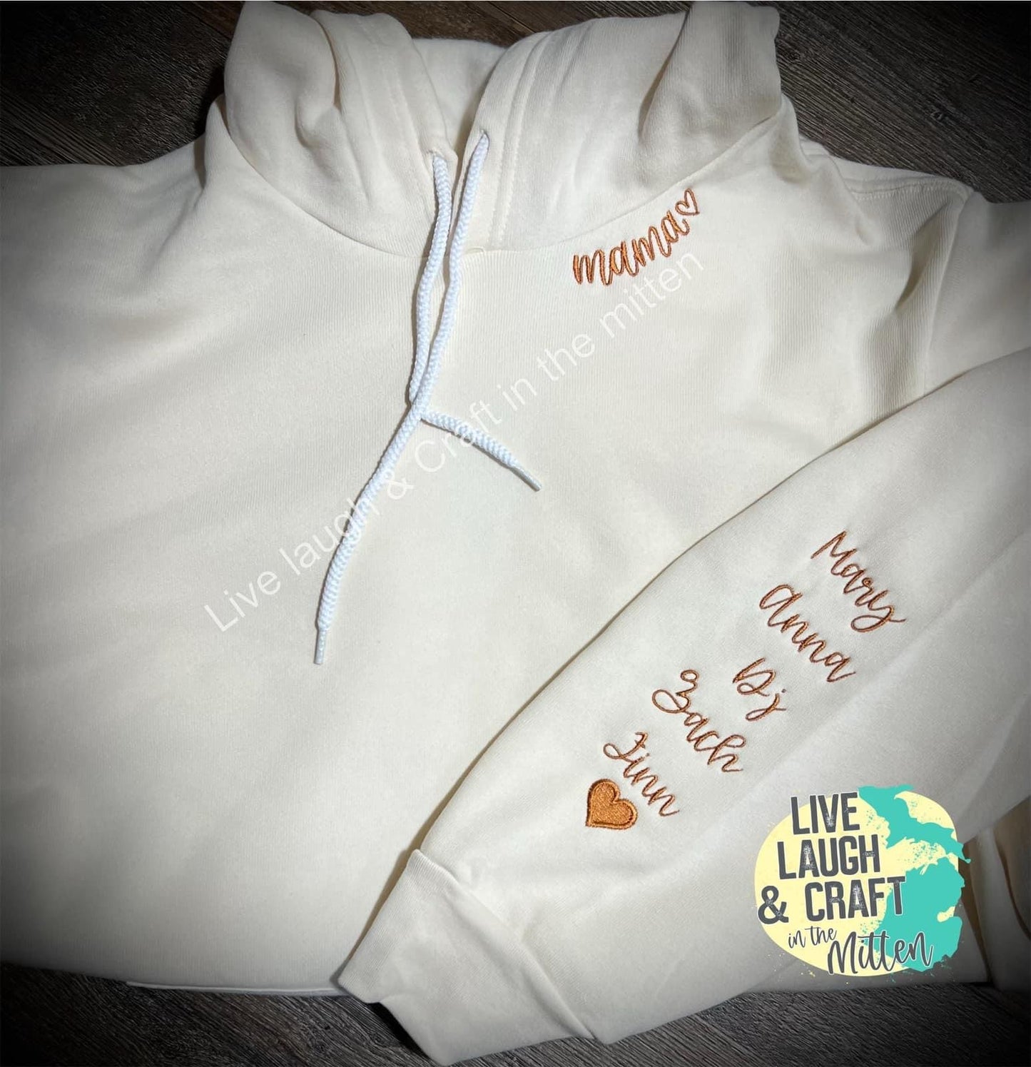 Mama collar with Names on Sleeve Embroidered Sweatshirt (Hoodie or Crewneck Only)