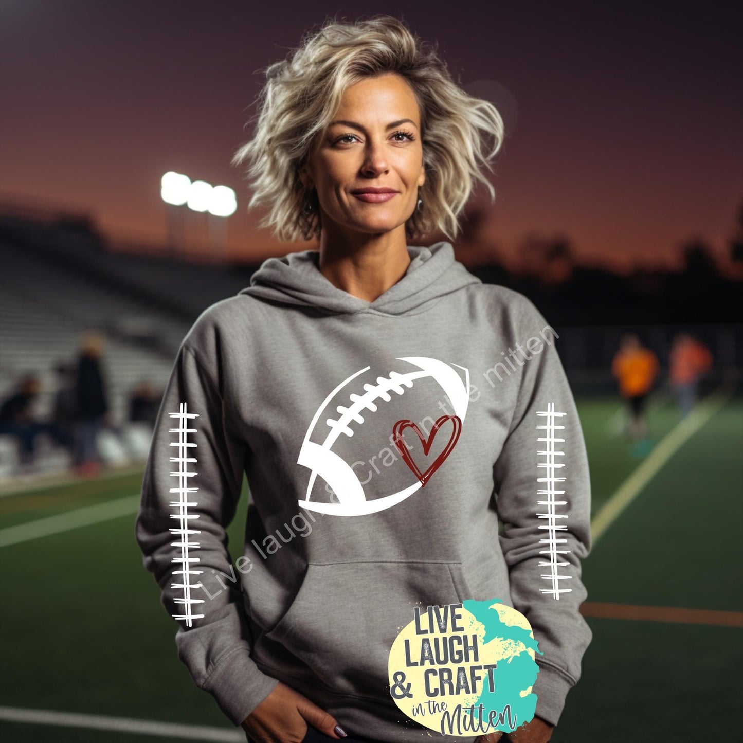 Football with Heart and Stitching on Sleeves