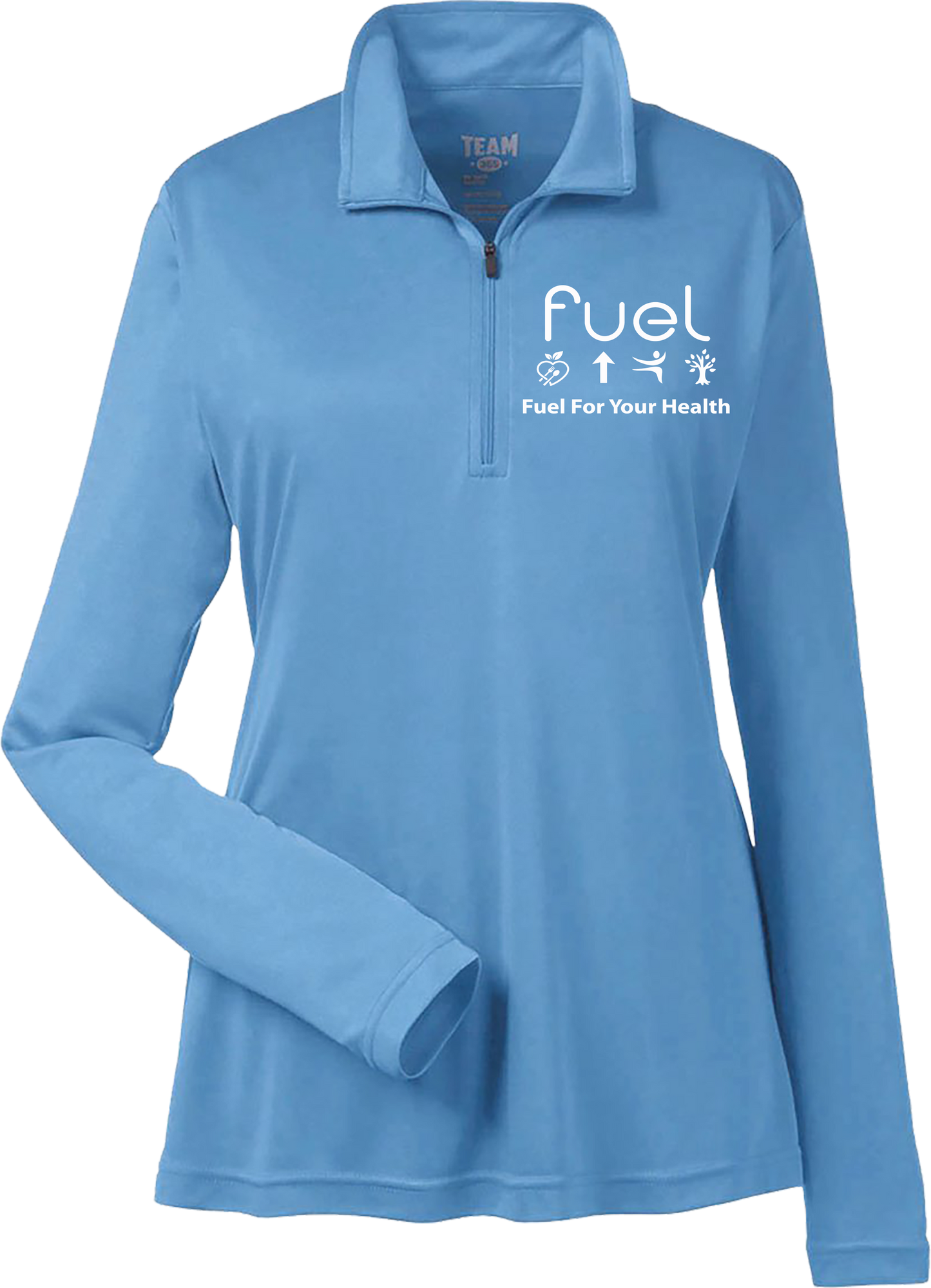 Fuel for your health Logo  Quarter Zip Light Blue