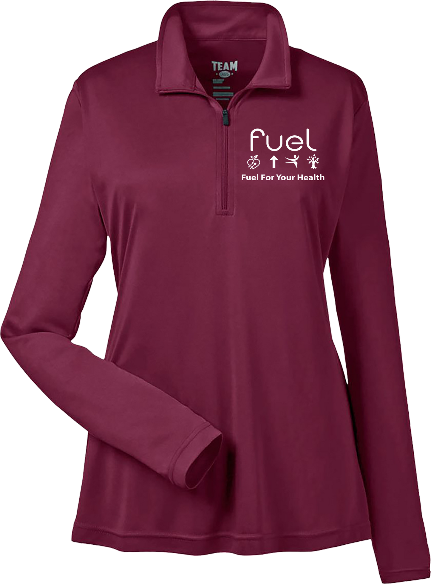 Fuel for your health Logo  Quarter Zip Maroon