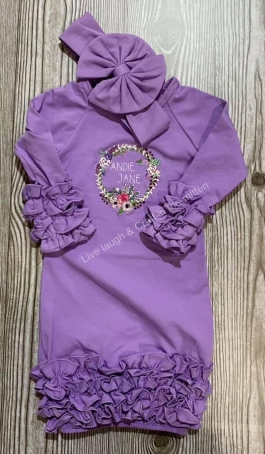 Embroidered Wreath Ruffle Dress
