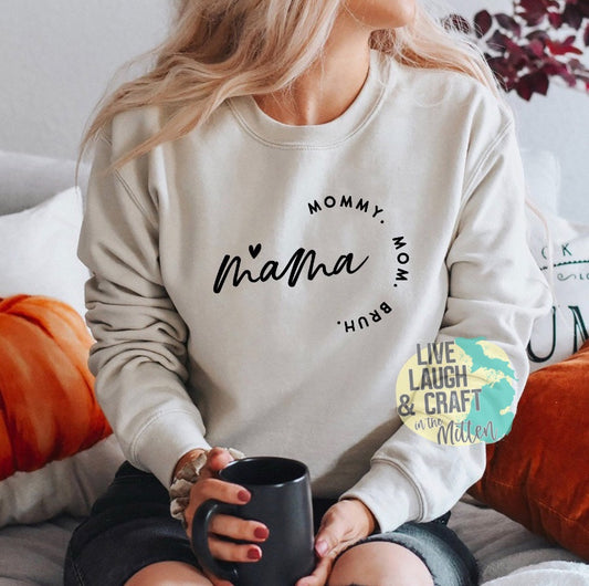 Mama. Mommy. Mom. Bruh. (Black print)